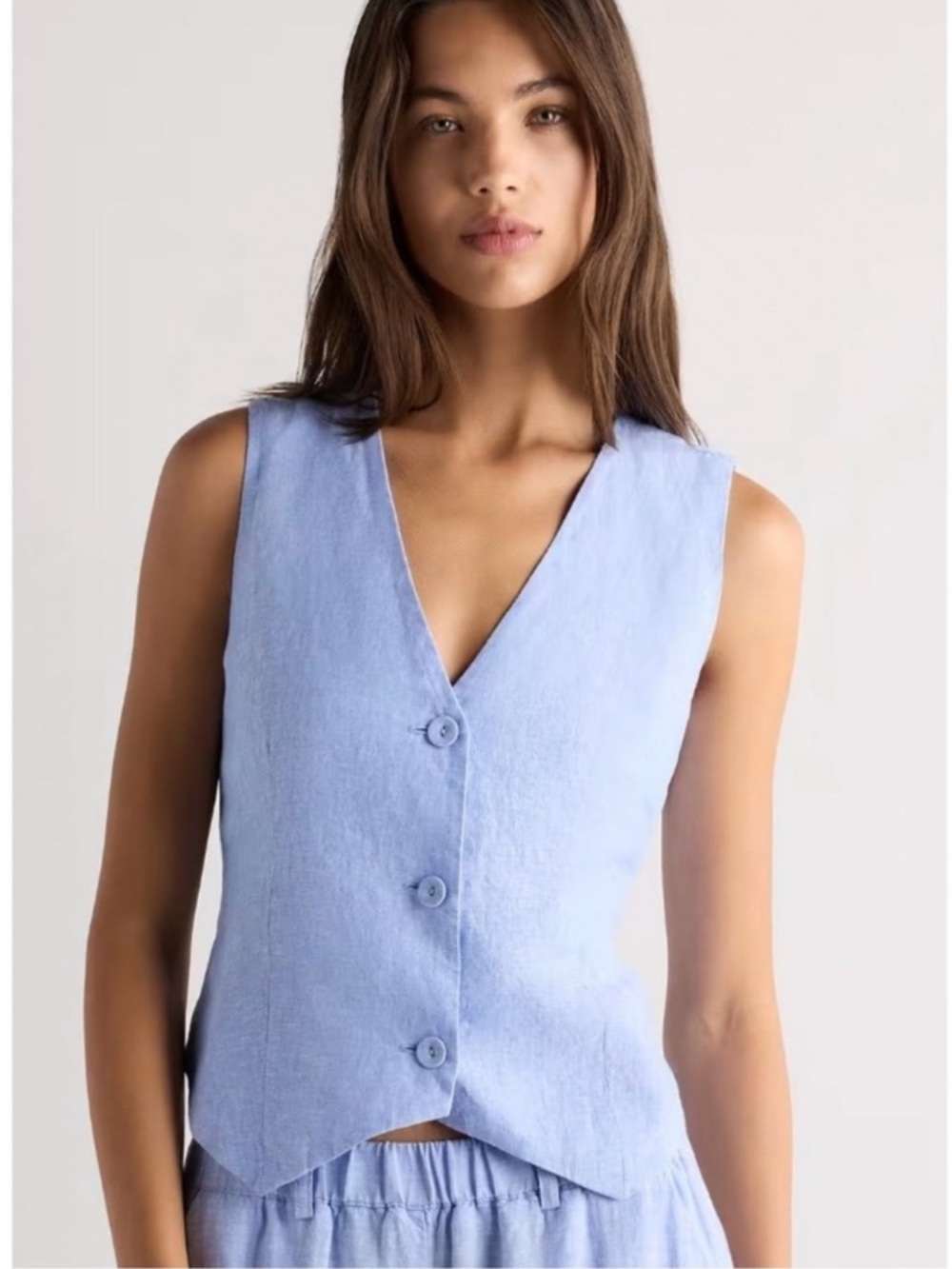 Quince  100% European Linen Button Front Vest French Blue Large
